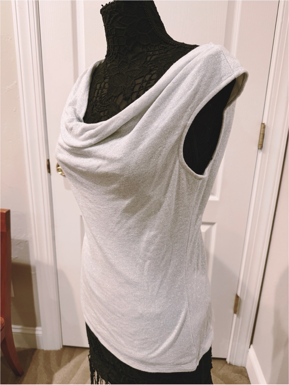 NWOT WHBM Silver Shimmery Cowl Neck Tank Top